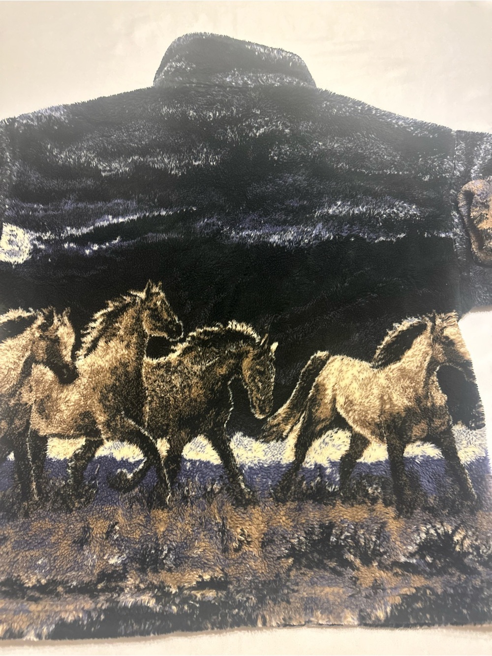 90’s VINTAGE Mazmania Black Horse-Print fleece plush jacket Unisex - Picture 13 of 16